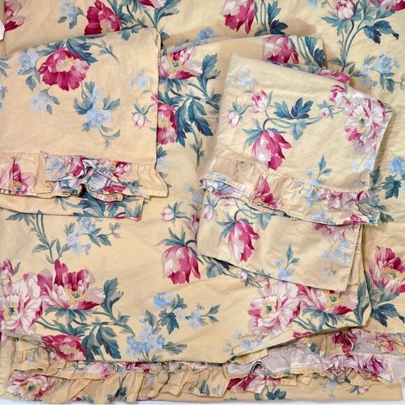 Vintage 1990s Ralph Lauren Home Parsonage Yellow Floral 4-Piece King Sheet Set - Picture 4 of 4